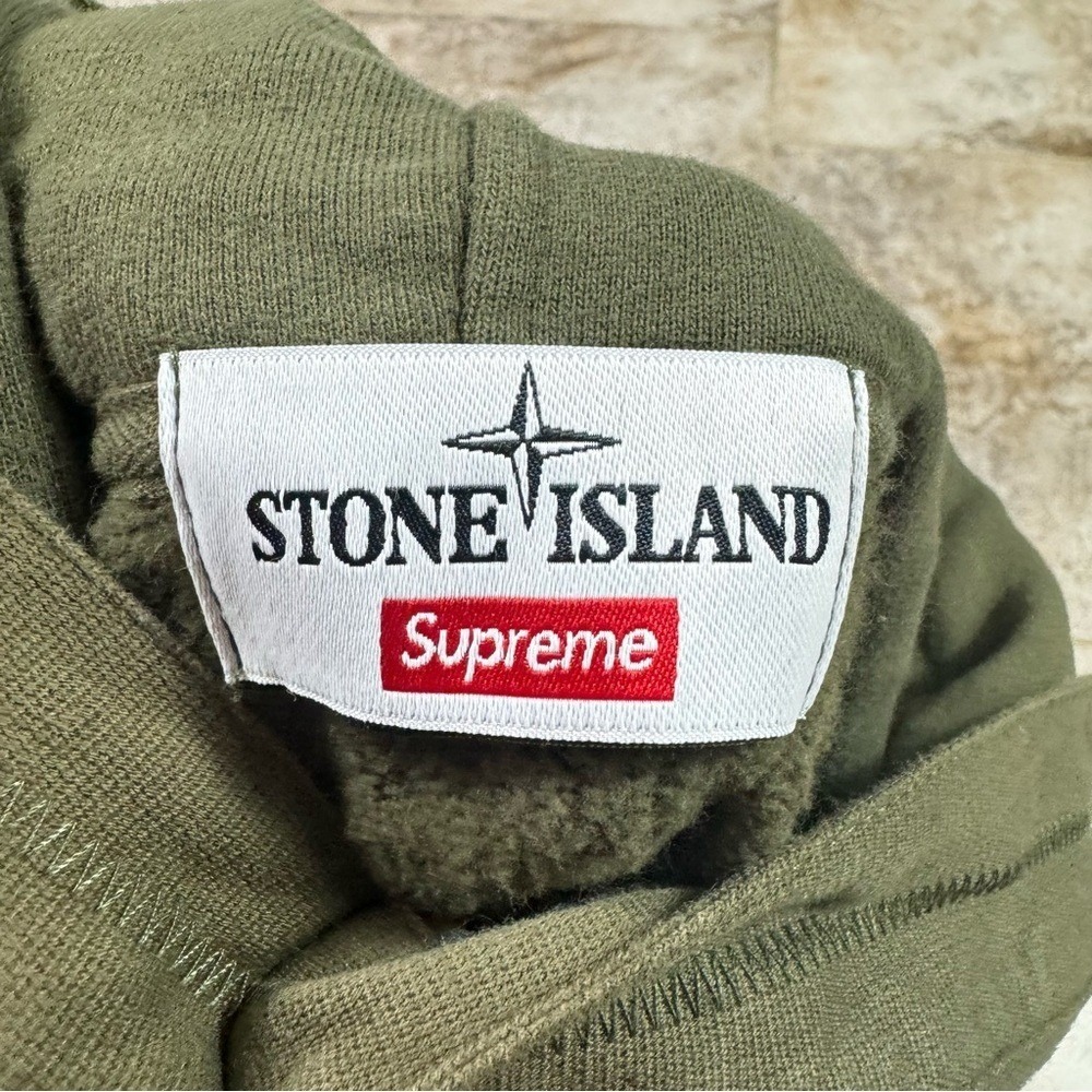 Supreme X Stone Island Olive Green Hoodie Sweater Mens Medium - Picture 11 of 14
